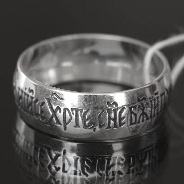 Orthodox Silver 925 Russian Prayer Band Christian Jewelry Ring Jesus Christ Prayer in Old Slavonic