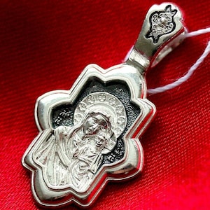 Mother Of God Kazan Christian Medal Pendant. Russian Orthodox Jewelry Silver 925