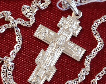 Christian Baptism Cross Necklace Anchor Chain Set. Russian Orthodox Jewelry. Save And Protect Prayer. Sterling Silver 925