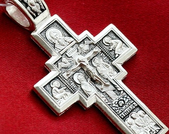 Lord Almighty Icon Russisch-Orthodoxe Gebed Lichaam Kruis Massief Zilver 925 Authentieke Sieraden Gemaakt in Rusland