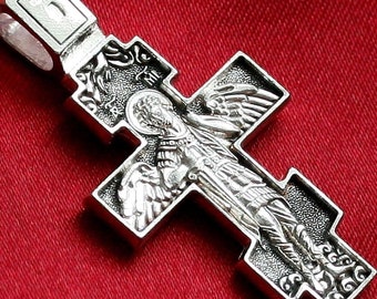 Archange Michel Patron Argent Sterling 925 Croix de prière orthodoxe russe. Enregistrer Protect