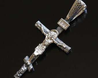 Classic Traditional Russian Orthodox Christian Body Crucifix Save And Protect. Sterling Silver 925 . Elizaveta Factory St Petersburg.