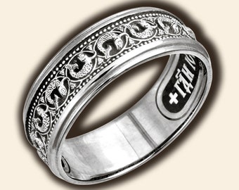 Lords Prayer Orthodox Christian Ring Silver 925. St Fish Image