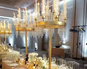 9 Arm Large GOLD Metal Candelabra Wedding Centerpiece Acrylic design for table decor for event party Sangeet Quince Candleholder Candle