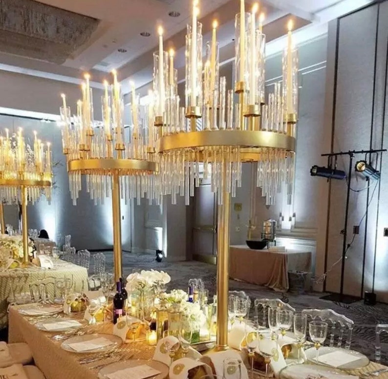 9 Arm Large GOLD Metal Candelabra Wedding Centerpiece Acrylic Etsy
