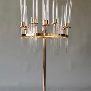 9 Arm Large GOLD Metal Candelabra Wedding Centerpiece Acrylic Design ...