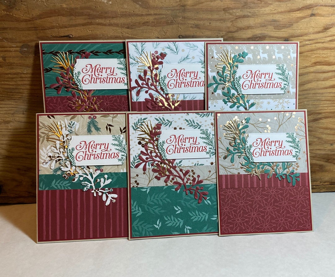 Handmade Christmas Cards Set of 6 Holiday Cards Merry Christmas Stampin ...