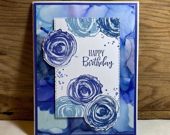Handmade Birthday Card - Birthday Greeting Card - Happy Birthday Card - Stampin' Up! Birthday Card - Alcohol Ink Card