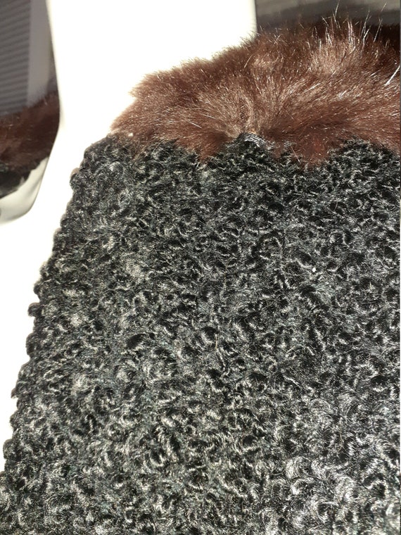 Black Curly Persian Lamb Wool Cropped Coat, Wrap … - image 3