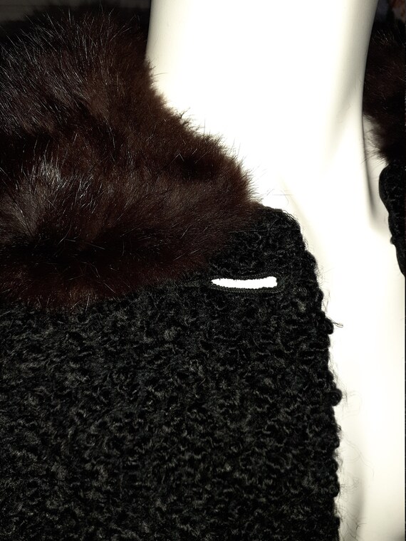 Black Curly Persian Lamb Wool Cropped Coat, Wrap … - image 2