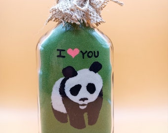 SAND ART Bouteille en Verre Personnalisée, Panda, Objet d'Art (Cadeau Saint Valentin)