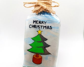 Bouteille en verre personnalisée SAND ART, sapin de Noël, cadeau de Nouvel An