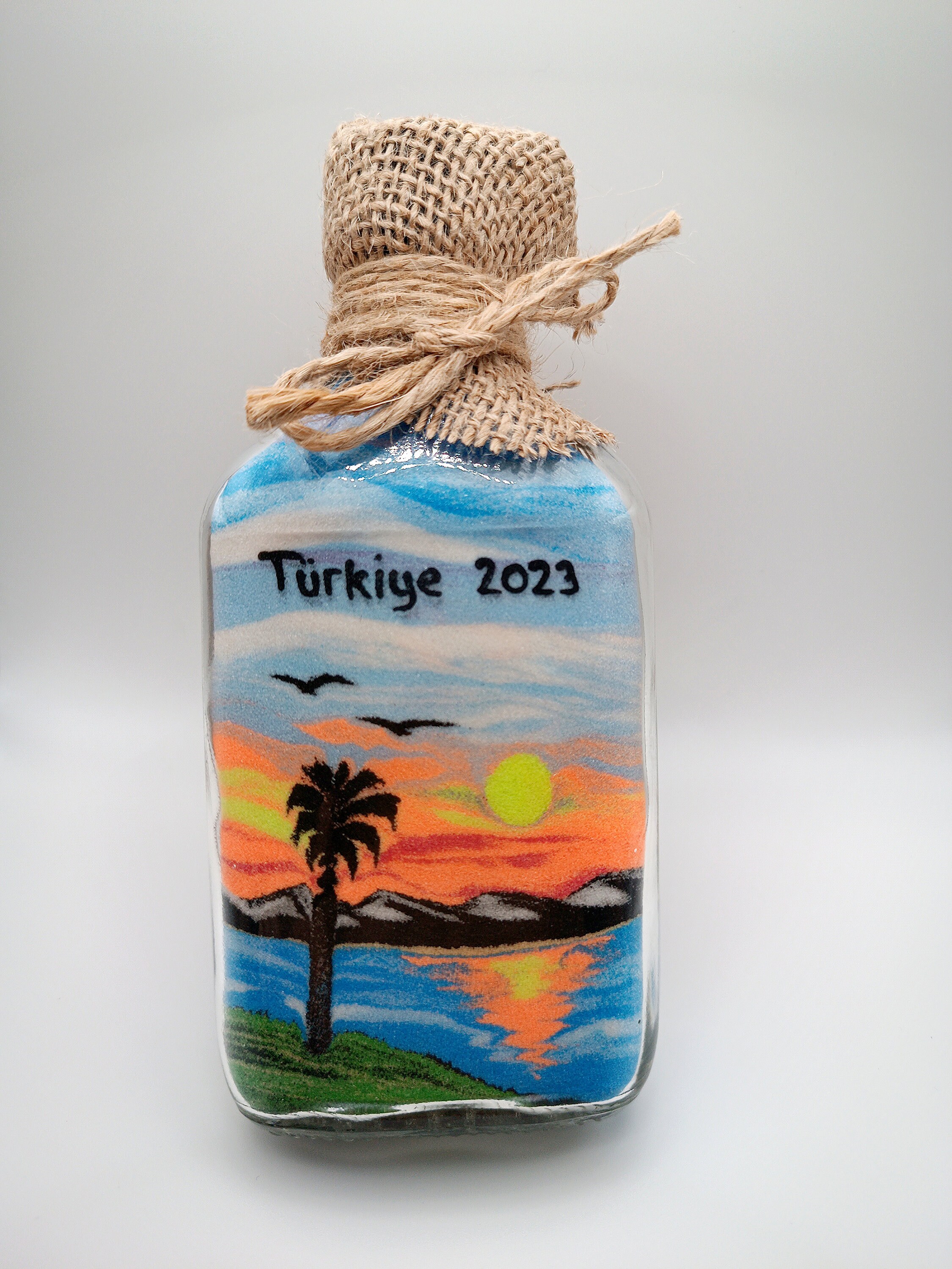 SAND ART Personalized Glass Bottle Island Sunset valentine s Day