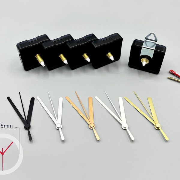 Quarzuhrwerk lautlos + Uhrzeiger klein/ Zeigersatz Gold Schwarz Weiß Silber Kupfer -  Uhrwerk Schaftlänge 12mm 15mm 18mm 22mm - Qualität Set