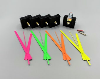 Quarzuhrwerk lautlos + Uhrzeiger / Zeigersatz #2 Neonpink Neongrün Neongelb Neonorange - Uhrwerk Länge 12mm 15mm 18mm 22mm - Qualität Set