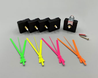 Quarzuhrwerk lautlos + Uhrzeiger / Zeigersatz #1 Neonpink Neongrün Neongelb Neonorange - Uhrwerk Länge 12mm 15mm 18mm 22mm - Qualität Set