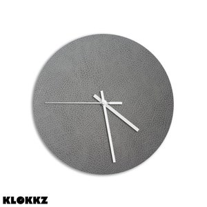 Wall clock silent metal leather stone grey - Recycled leather - OEKO-TEX®