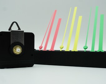 Quartz movement and clock hands - Neon hands Wall clock - Pink - Yellow - Green - Movement silent - 12 mm shaft - Quality Set