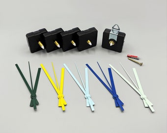 Quarzuhrwerk lautlos + Uhrzeiger Zeigersatz #1 Trend Grün Mint Blau Gelb -  Uhrwerk Schaftlänge 12mm 15mm 18mm 22mm - Qualität Set