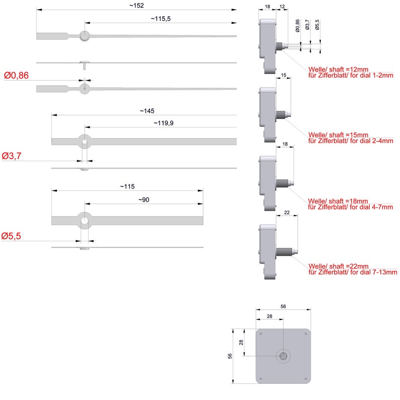 Quartz clock movement silent clock hands/hand set gold black white silver copper clockwork shaft length 12 mm 15 mm 18 mm 22 mm quality set image 10