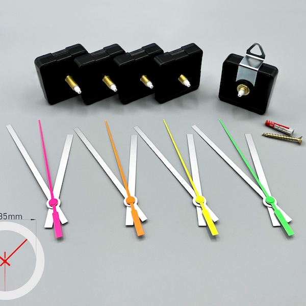 Quarzuhrwerk lautlos + Uhrzeiger / Zeigersatz #1 Neon & Silber- Uhrwerk Länge 12mm 15mm 18mm 22mm - Qualität Set