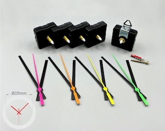 Silent quartz movement + clock hands / set of hands #1 neon & black - movement length 12 mm 15 mm 18 mm 22 mm - quality set