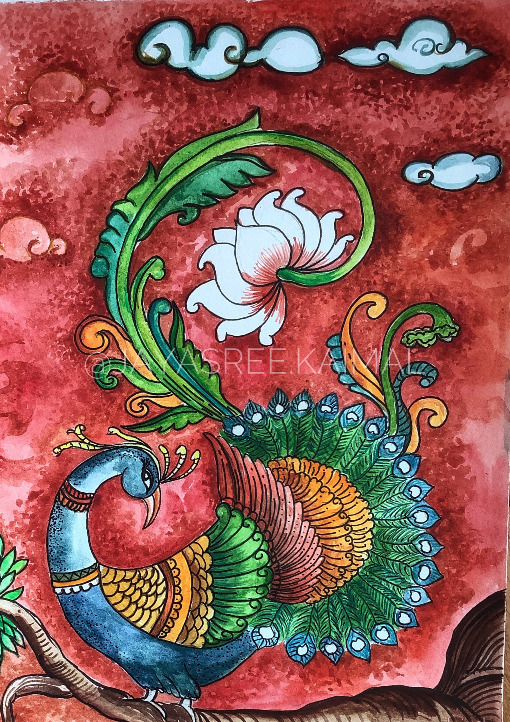 Original Handmade Kerala Mural Peacock Painting Art Prints Etsy UK