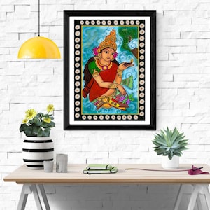 Original Kerala mural Diwali  painting- Lady with diya Art print