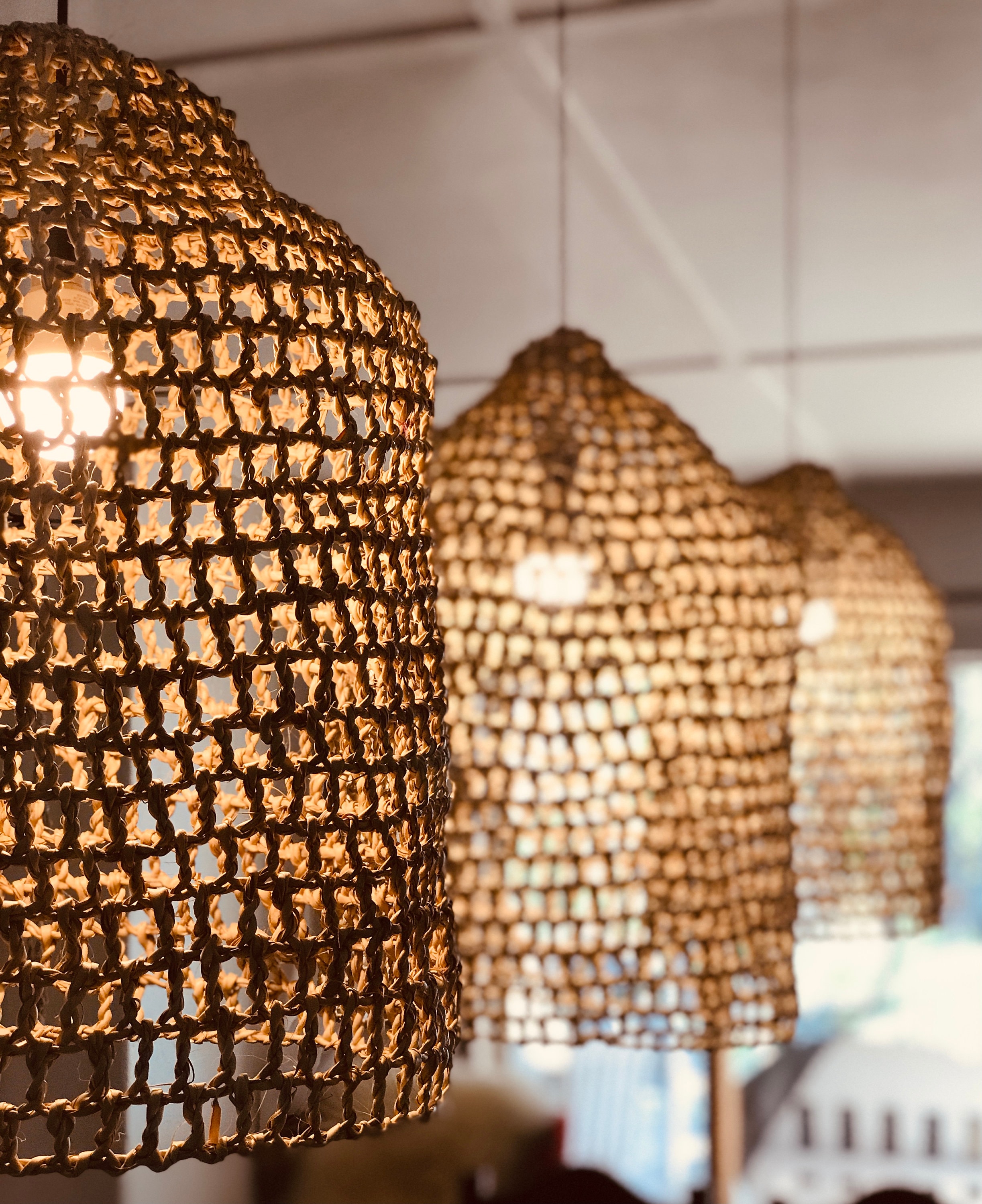 Palm Net Woven Pendant Light Shade Handwoven Ilala Palm