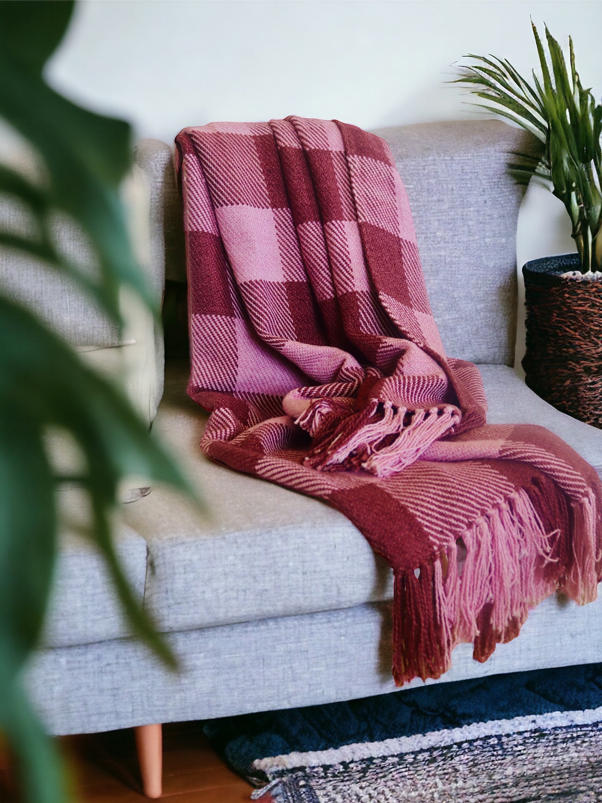 Hand Loomed Cotton Bamboo Throw Blanket: Candy Lilac Tassel Trim 