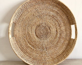 Bandeja grande tejida para mesa de centro: decoración bohemia de estilo rústico (60 o 45 cm)