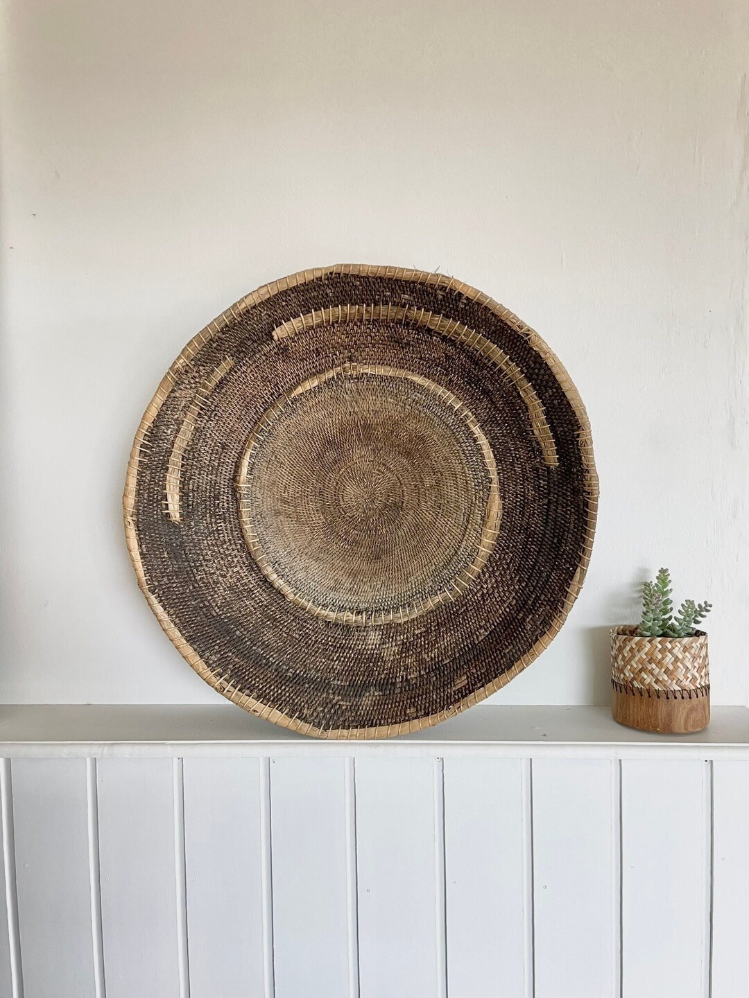 Vintage Makenge Basket, Authentic African Woven Vintage Wall Tray Decor, Wall Art, African Home