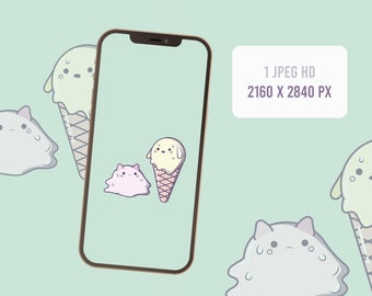 Papel pintado de | Kawaii Gelato Fondo de pantalla del teléfono móvil| Smartphone Wallpaper Digital Descargar lindos fondos de pantalla, divertidos fondos de pantalla de comida