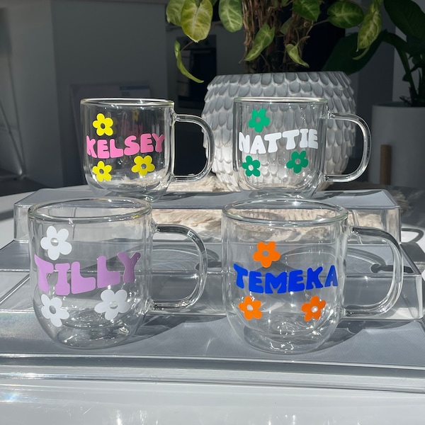 Name Coffee Mug | Coffee Mug | Glass Mug | Daisy Mug | Glass Coffee Mug | Retro Mug | Coffee Cup | Glass Coffee Cup | Gift For Her