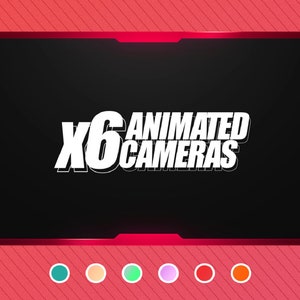 Peut inclure: Un écran noir avec une bordure rouge et un texte blanc superposé qui dit "X6 ANIMATED CAMERAS".