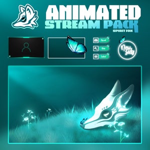 ANIMATED Spirit Fox Stream Pack - 3 overlays - 6 badges - 8 panels - 1 transition - 5 alertboxes - 1 banner - 1 cam