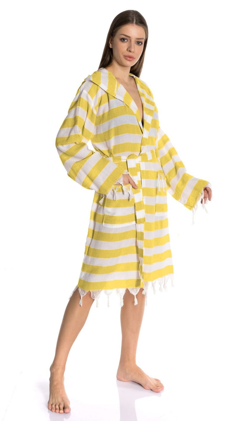 Peshtemal Bathrobe & Peshtemal Cotton Bamboo Yellow White Bath Etsy
