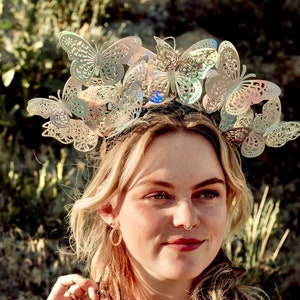 Holographic Butterfly Headpiece Fairy Cottagecore Headband Renaissance Faire Crown Surrealist Festival Crown image 7