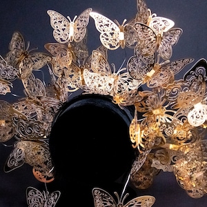 Custom Butterfly Headpiece - Gold  Quinceanera Crown - Derby Fascinator - Halloween Costume - Surrealist Renaissance Faire