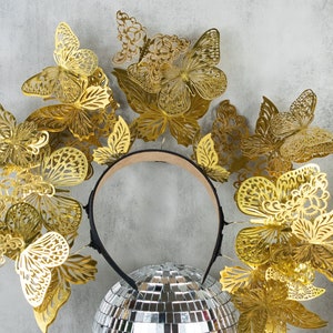 Gold Butterfly Headpiece - Custom Quinceanera Crown - Derby Fascinator - Halloween Costume - Renaissance Faire