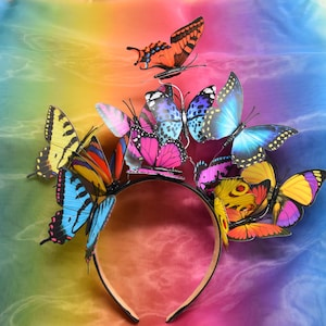 Rainbow Butterfly Headband Perfect for PRIDE, Festivals, Halloween, Renaissance Fairs, Mardi Gras, Carnival