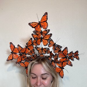 Large orange monarch butterfly crown
