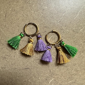 Mardi Gras Tassel Huggie Hoop Dangle Earrings