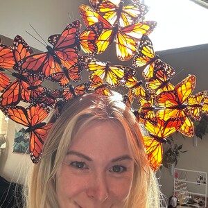 Large orange monarch butterfly crown
