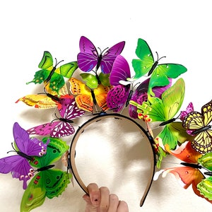 Mardi Gras Butterfly Crown - Green Gold and Purple Color Headpiece - Halloween Costume