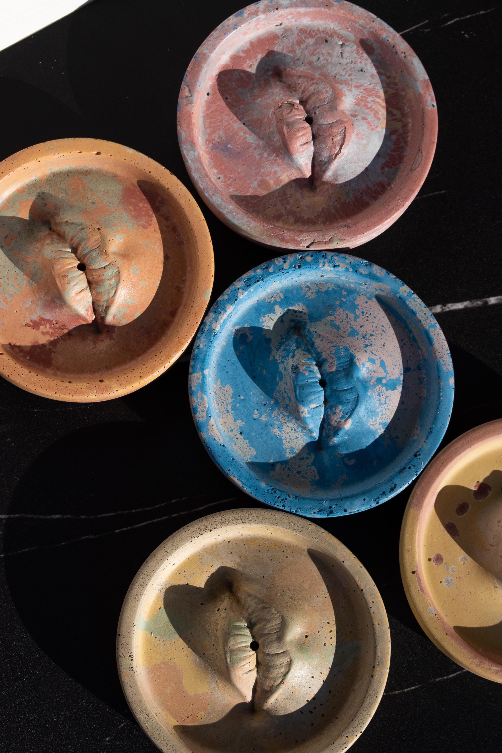 Lip-Shaped Concrete Incense Holder - Colorful Bespoke Maximalist Decor