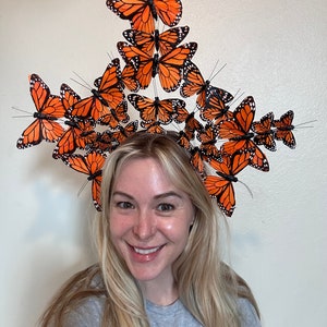 Large orange monarch butterfly crown