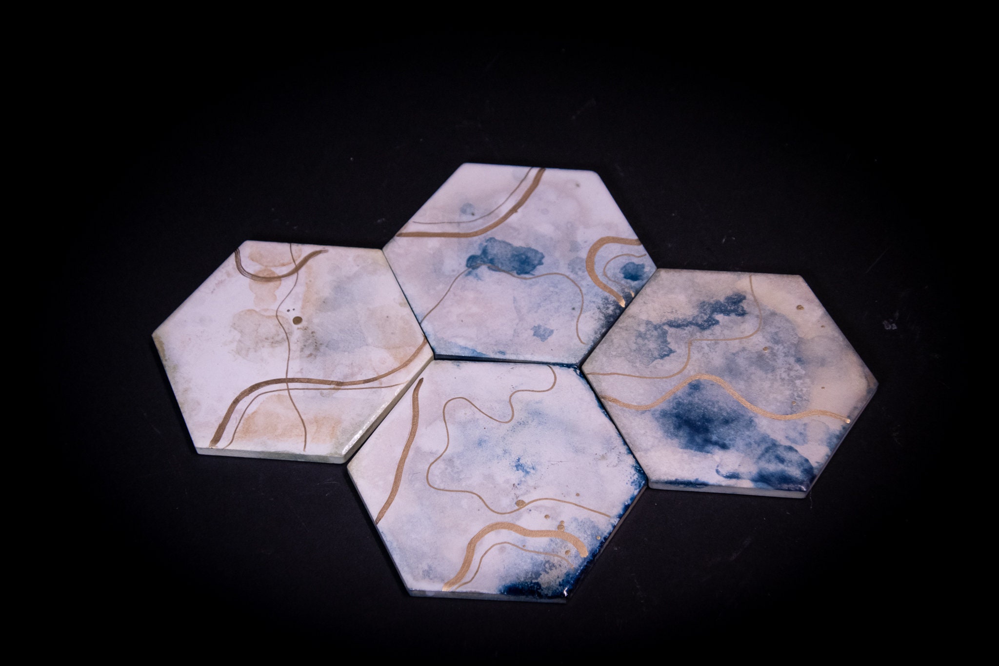 2 Set of Cyanotype and Gold Pen Coasters