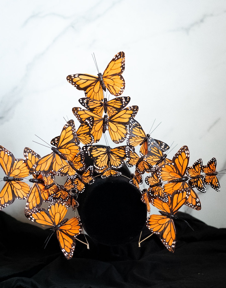 Large orange monarch butterfly crown