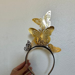 Small Gold Butterfly Headband - Lightweight Fairy Renaissance Faire Headpiece - Surrealist Music Festival Crown - Custom Colors